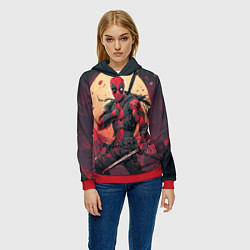 Толстовка-худи женская Дэдпул самурай, цвет: 3D-красный — фото 2