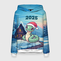 Толстовка-худи женская Новый год змейка 2025, цвет: 3D-белый