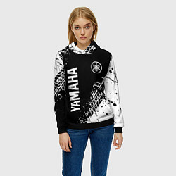 Толстовка-худи женская Yamaha - следы от шин, цвет: 3D-черный — фото 2