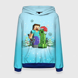 Толстовка-худи женская Minecraft - New Year, цвет: 3D-синий