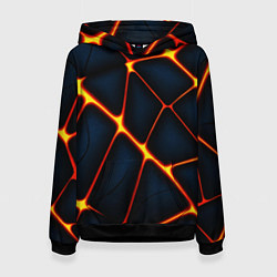 Толстовка-худи женская Каменный разлом с лавой, цвет: 3D-черный