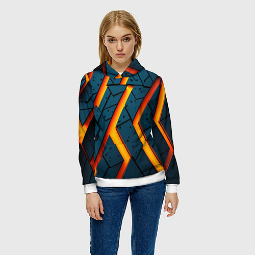 Женская толстовка Металлическая броня и оранжевое свечение / 3D-Белый – фото 3