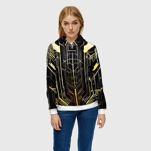 Женская толстовка Gold lines on a black background / 3D-Белый – фото 3
