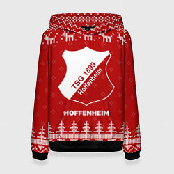 Толстовка-худи женская Новогодний Hoffenheim с оленями, цвет: 3D-черный