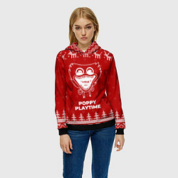 Толстовка-худи женская Новогодний Poppy Playtime с оленями, цвет: 3D-черный — фото 2
