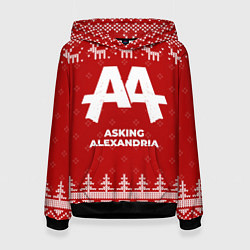 Толстовка-худи женская Новогодний Asking Alexandria с оленями, цвет: 3D-черный