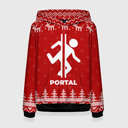 Толстовка-худи женская Новогодний Portal с оленями, цвет: 3D-черный