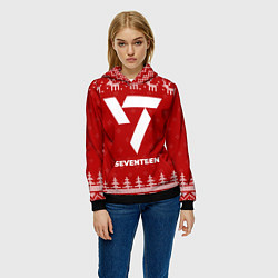 Толстовка-худи женская Новогодний Seventeen с оленями, цвет: 3D-черный — фото 2