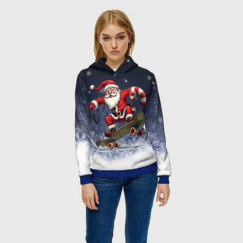 Женская толстовка Санта катается на скейте / 3D-Синий – фото 3