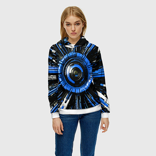 Женская толстовка Чёрно-синяя сфера киберпанк / 3D-Белый – фото 3