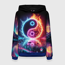 Толстовка-худи женская Инь янь - неоновый космос, цвет: 3D-синий