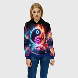 Толстовка-худи женская Инь янь - неоновый космос, цвет: 3D-синий — фото 2