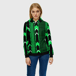 Толстовка-худи женская Зелёные обои на чёрном фоне, цвет: 3D-черный — фото 2