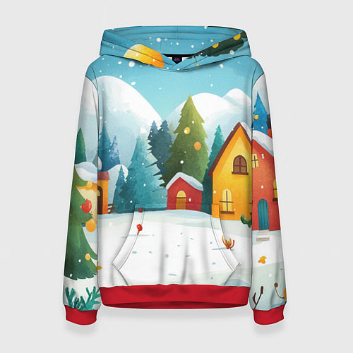 Женская толстовка Новогодний городок иллюстрация / 3D-Красный – фото 1