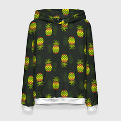 Толстовка-худи женская Ананасовый паттерн, цвет: 3D-белый