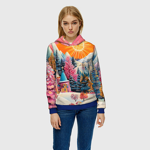 Женская толстовка Новый год - горы и пейзаж / 3D-Синий – фото 3