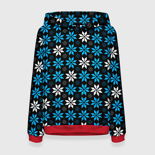Женская толстовка Бело-голубые звёзды на чёрном фоне / 3D-Красный – фото 1