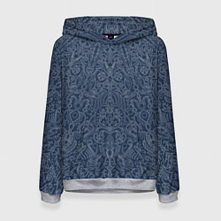 Толстовка-худи женская Тёмно-синий узор мандала, цвет: 3D-меланж