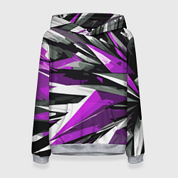 Толстовка-худи женская Чёрно-фиолетово-белая абстракция, цвет: 3D-меланж
