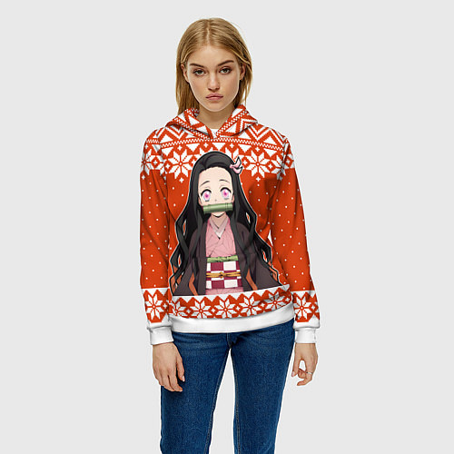 Женская толстовка Незуко Комадо свитер новогодний / 3D-Белый – фото 3