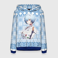 Толстовка-худи женская Rei christmas sweater Evangelion, цвет: 3D-синий