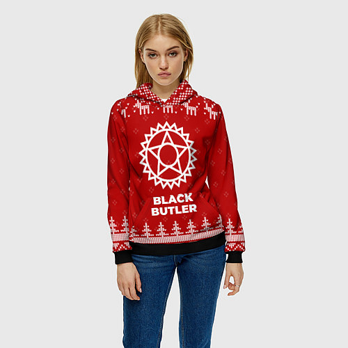Женская толстовка Новогодний Black Butler с оленями / 3D-Черный – фото 3
