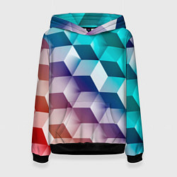 Толстовка-худи женская Объёмные разноцветные градиентные кубы, цвет: 3D-черный