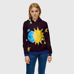Толстовка-худи женская Солнце и луна космос, цвет: 3D-синий — фото 2