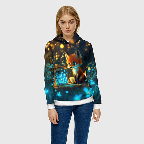 Женская толстовка Лисица и сияющие бабочки / 3D-Белый – фото 3