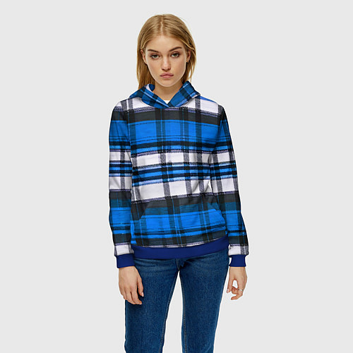 Женская толстовка Сине-белая ткань в клетку / 3D-Синий – фото 3