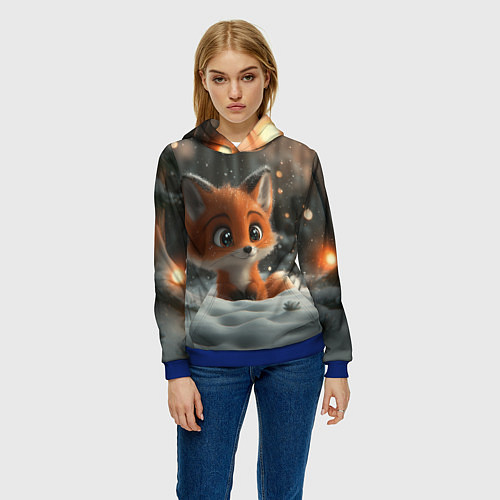 Женская толстовка Лисичка удивляется снегу / 3D-Синий – фото 3
