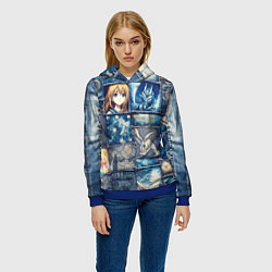 Толстовка-худи женская Аниме микс и пэчворк, цвет: 3D-синий — фото 2