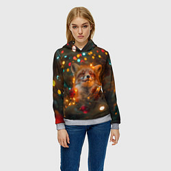 Толстовка-худи женская Рыжая лисица в огоньках, цвет: 3D-меланж — фото 2