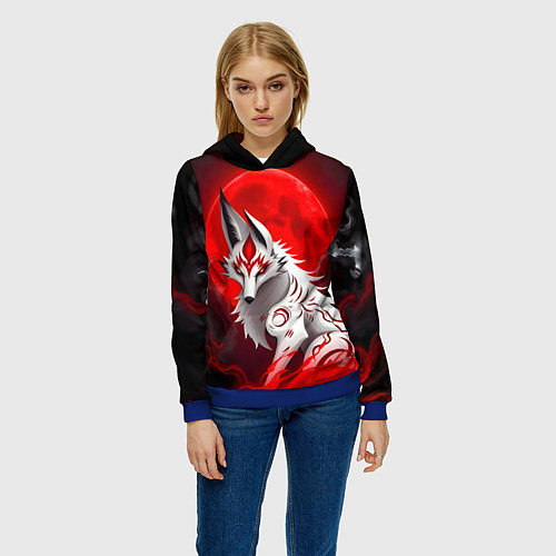 Женская толстовка Японская белая лиса / 3D-Синий – фото 3