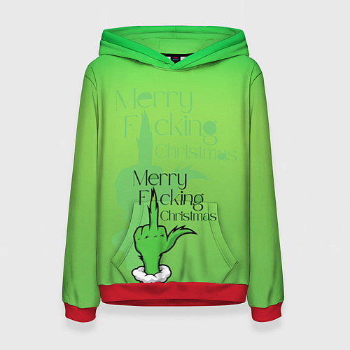 Женская толстовка Гринч merry fucking christmas / 3D-Красный – фото 1