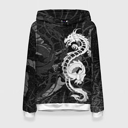 Толстовка-худи женская Белый трайбл дракон, цвет: 3D-белый