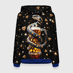 Толстовка-худи женская Бриллиантовый змей с кружкой пива, цвет: 3D-синий