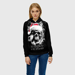 Толстовка-худи женская Череп в шапке Санты в дыму, цвет: 3D-черный — фото 2