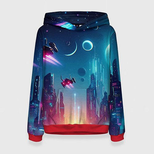 Женская толстовка Neon metropolis in the future - ai art fantasy / 3D-Красный – фото 1
