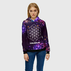 Толстовка-худи женская Праздничный Coldplay, цвет: 3D-черный — фото 2