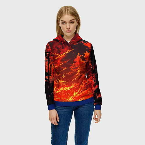 Женская толстовка Багровый огненный закат / 3D-Синий – фото 3