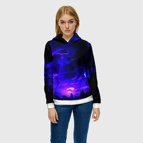 Женская толстовка Фиолетовый апокалиптический закат / 3D-Белый – фото 3