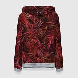 Толстовка-худи женская Красная трава на чёрном фоне, цвет: 3D-меланж