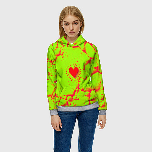 Женская толстовка Сердечко на кислотном фоне / 3D-Меланж – фото 3