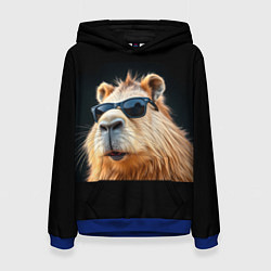 Толстовка-худи женская Капибара на темном фоне, цвет: 3D-синий