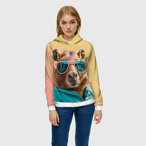 Женская толстовка Модная капибара в отпуске / 3D-Белый – фото 3