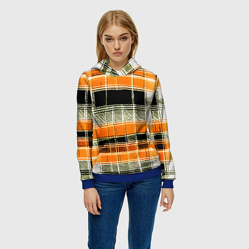 Женская толстовка Белые полосы на чёрно-жёлтом фоне / 3D-Синий – фото 3