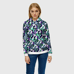 Толстовка-худи женская Бирюзовый абстрактный паттерн, цвет: 3D-белый — фото 2