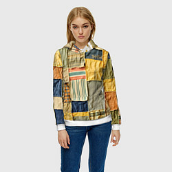 Толстовка-худи женская Пэчворк в желтых оттенках, цвет: 3D-белый — фото 2