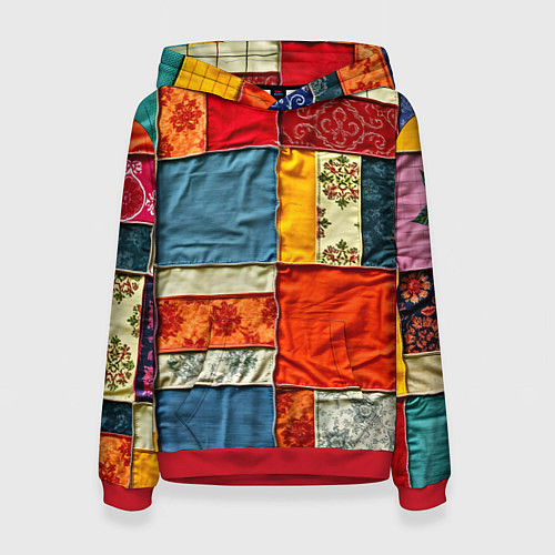 Женская толстовка Пэчворк из ярких тканей / 3D-Красный – фото 1
